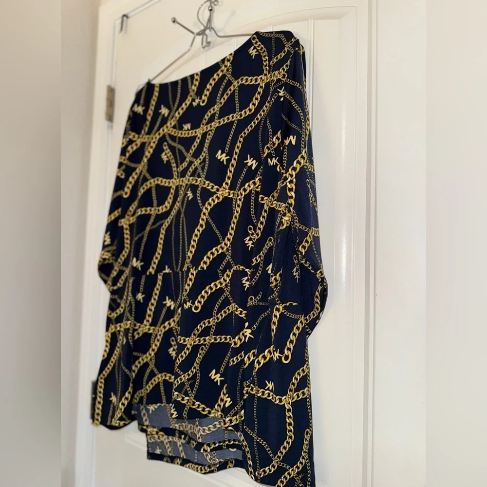 Michael Kors Black and Gold Chain Print Blouse New Plus 3x